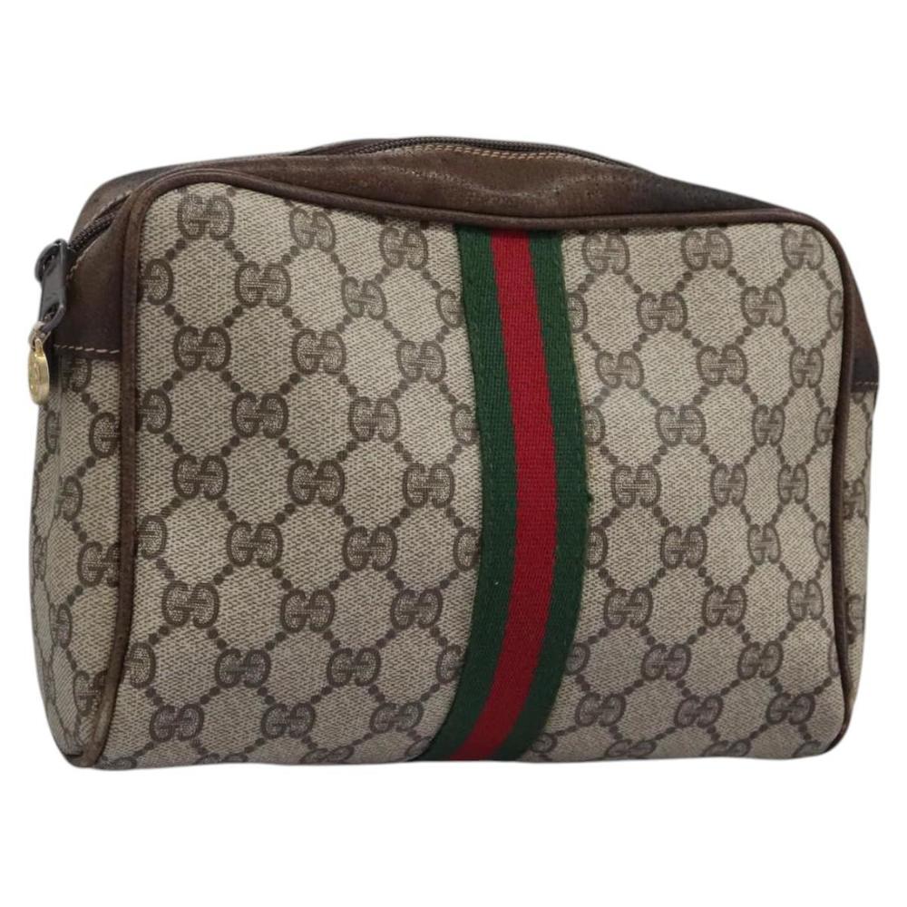 GUCCI GG Supreme Web Sherry Line Clutch Bag PVC Beige Red Green Auth th5590 - Picture 1 of 16